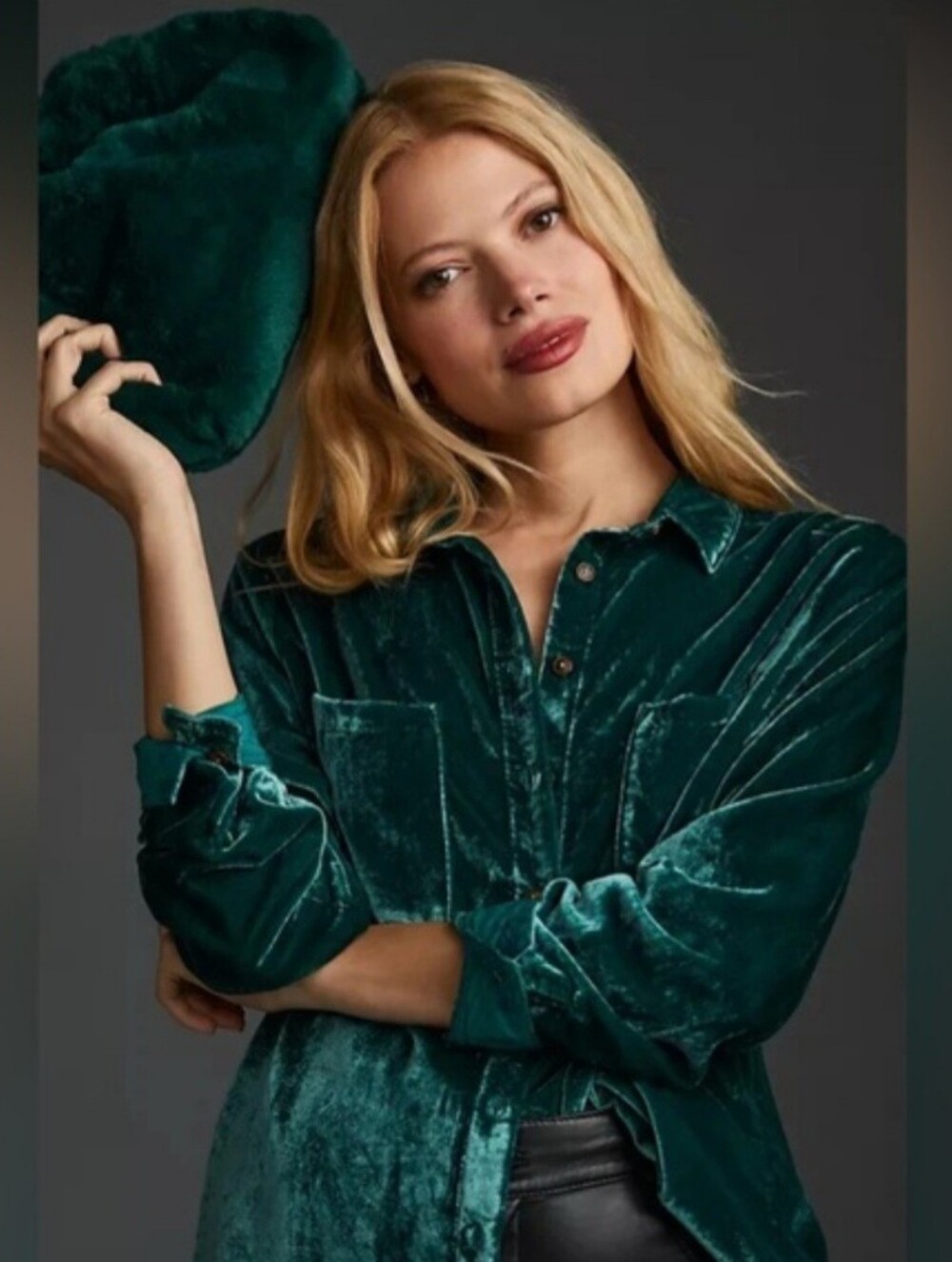Pilcro Green Velvet Button-Up Shirt